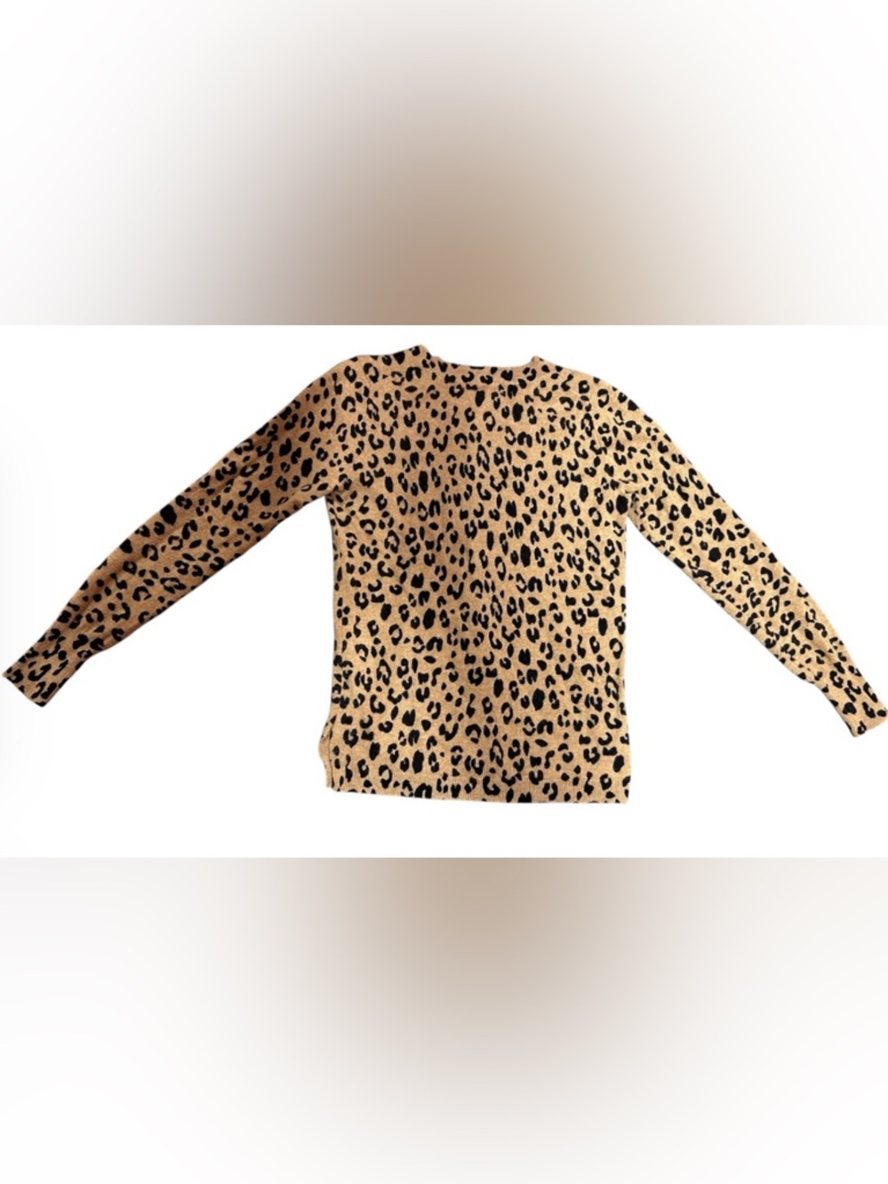 J. Crew 100% Cashmere Leopard Print Crewneck Sweater - Tan/Black Sz XS - Picture 2 of 3